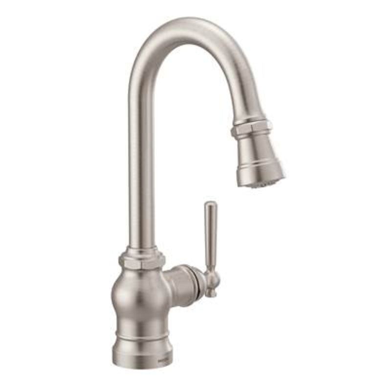 Moen S52003SRS- Paterson One-Handle Pulldown Bar Faucet with Power Clean, Includes Interchangeable Handle, Spot Resist Stainless